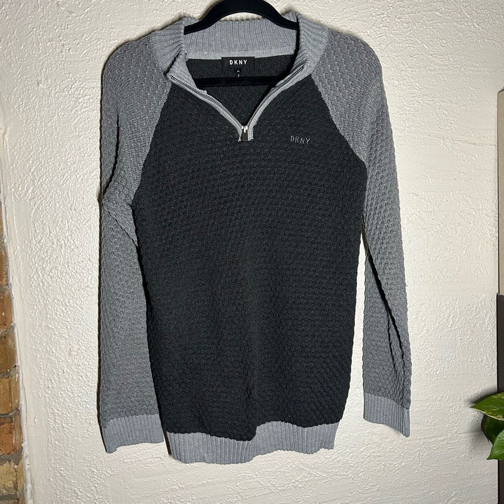 DKNY Two-Tone Black and Gray Women's Quarter-Zip Sweater